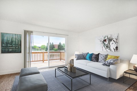 a living room with a couch and a coffee table